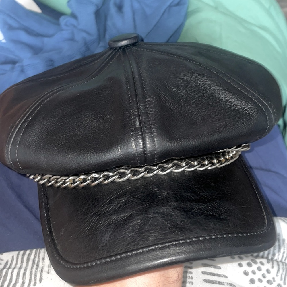 Black Leather Harley Davidson Hat w/ chain.